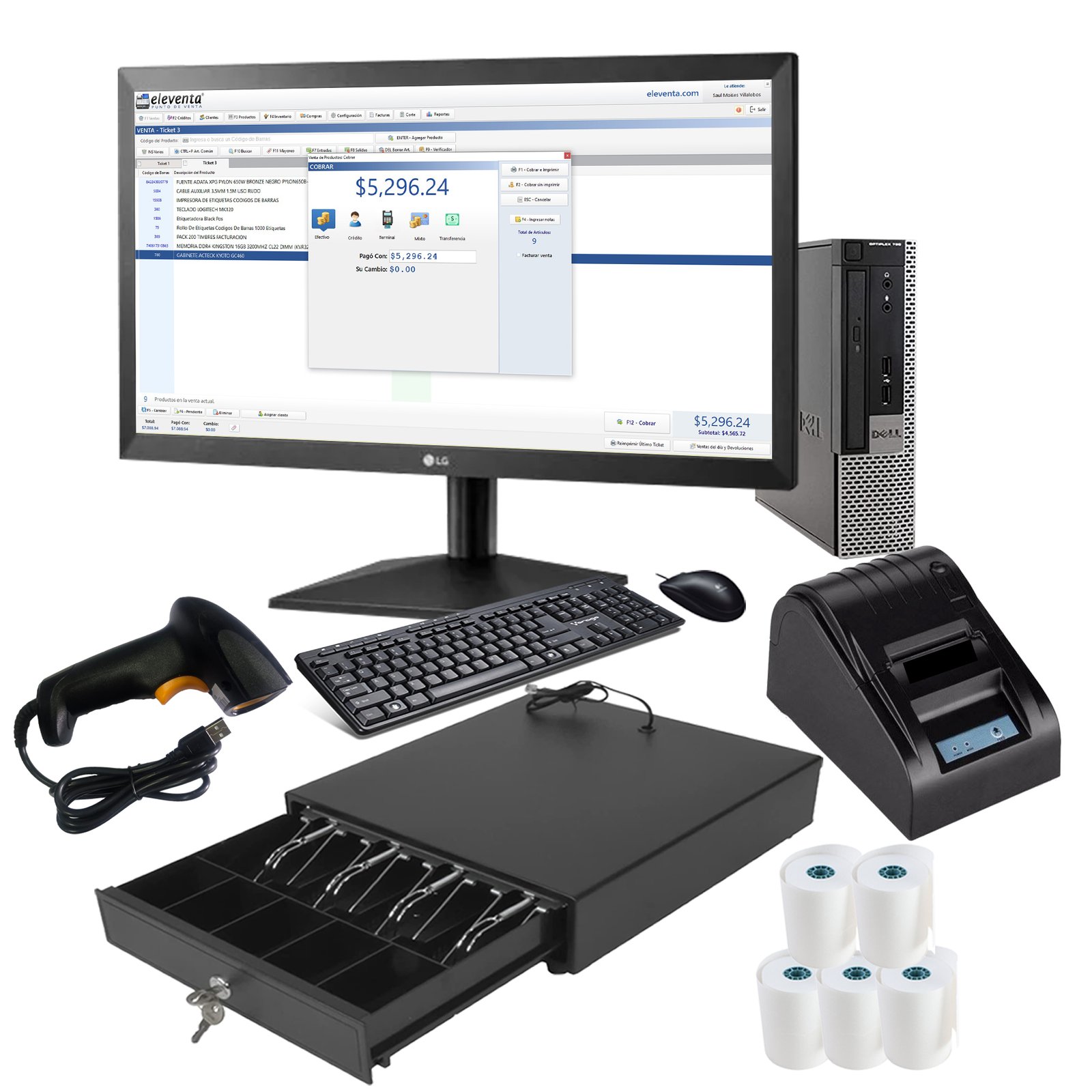 Kit Punto De Venta PC + Cajon + Impresora + Lector + Eleventa